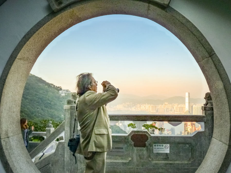 An image of the photographer at The Peak in Hong Kong.